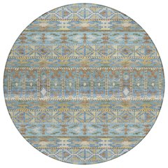 Machine Washable Indoor/Outdoor Chantille ACN2635 Teal 8' x 8' Round Rug