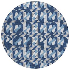Machine Washable Indoor/Outdoor Chantille ACN2636 Blue 8' x 8' Round Rug