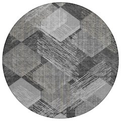 Machine Washable Indoor/Outdoor Chantille ACN2637 Black 8' x 8' Round Rug