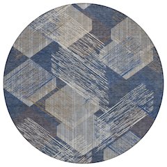 Machine Washable Indoor/Outdoor Chantille ACN2637 Blue 8' x 8' Round Rug