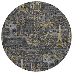 Machine Washable Indoor/Outdoor Chantille ACN2639 Black 8' x 8' Round Rug