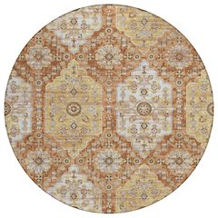 Machine Washable Indoor/Outdoor Chantille ACN2643 Orange 8' x 8' Round Rug