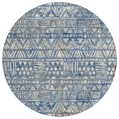 Machine Washable Indoor/Outdoor Chantille ACN2645 Blue 8' x 8' Round Rug