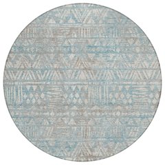 Machine Washable Indoor/Outdoor Chantille ACN2645 Teal 8' x 8' Round Rug