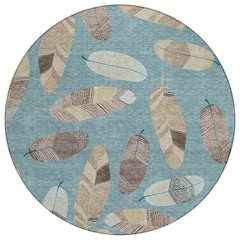 Machine Washable Indoor/Outdoor Chantille ACN2649 Teal 8' x 8' Round Rug