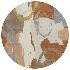 Machine Washable Indoor/Outdoor Chantille ACN2652 Orange 8' x 8' Round Rug