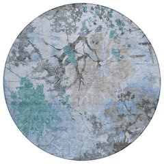Machine Washable Indoor/Outdoor Chantille ACN2654 Blue 8' x 8' Round Rug