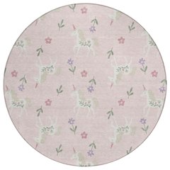 Machine Washable Indoor/Outdoor Chantille ACN2657 Pink 8' x 8' Round Rug