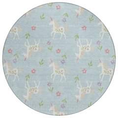 Machine Washable Indoor/Outdoor Chantille ACN2657 Blue 8' x 8' Round Rug