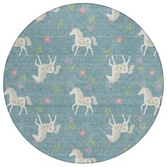 Machine Washable Indoor/Outdoor Chantille ACN2657 Teal 8' x 8' Round Rug