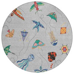Machine Washable Indoor/Outdoor Chantille ACN2659 Gray 8' x 8' Round Rug
