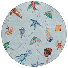Machine Washable Indoor/Outdoor Chantille ACN2659 Blue 8' x 8' Round Rug