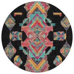 Machine Washable Indoor/Outdoor Chantille ACN2661 Black 8' x 8' Round Rug