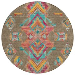 Machine Washable Indoor/Outdoor Chantille ACN2661 Brown 8' x 8' Round Rug