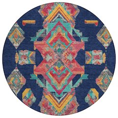 Machine Washable Indoor/Outdoor Chantille ACN2661 Blue 8' x 8' Round Rug