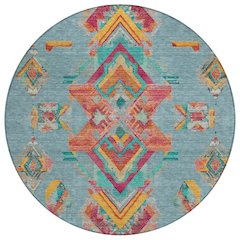 Machine Washable Indoor/Outdoor Chantille ACN2661 Teal 8' x 8' Round Rug
