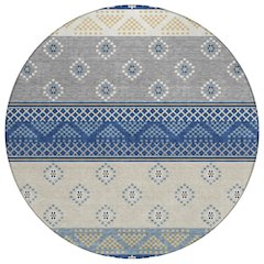 Machine Washable Indoor/Outdoor Chantille ACN2662 Blue 8' x 8' Round Rug