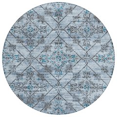 Machine Washable Indoor/Outdoor Chantille ACN2665 Blue 8' x 8' Round Rug
