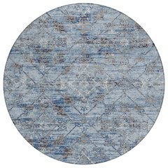 Machine Washable Indoor/Outdoor Chantille ACN2665 Blue 8' x 8' Round Rug