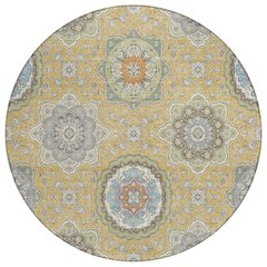 Machine Washable Indoor/Outdoor Chantille ACN2667 Gold 8' x 8' Round Rug