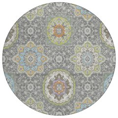 Machine Washable Indoor/Outdoor Chantille ACN2667 Gray 8' x 8' Round Rug