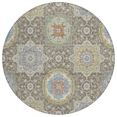 Machine Washable Indoor/Outdoor Chantille ACN2667 Brown 8' x 8' Round Rug