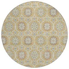 Machine Washable Indoor/Outdoor Chantille ACN2670 Gold 8' x 8' Round Rug