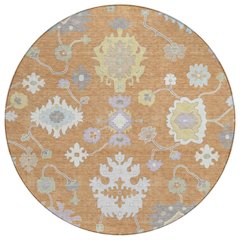 Machine Washable Indoor/Outdoor Chantille ACN2675 Orange 8' x 8' Round Rug
