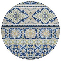 Machine Washable Indoor/Outdoor Chantille ACN2677 Blue 8' x 8' Round Rug