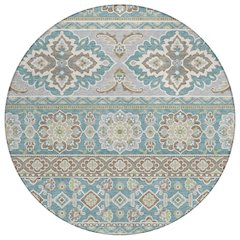 Machine Washable Indoor/Outdoor Chantille ACN2677 Teal 8' x 8' Round Rug