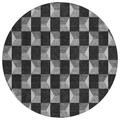 Machine Washable Indoor/Outdoor Chantille ACN2680 Black 8' x 8' Round Rug