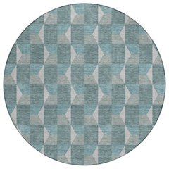 Machine Washable Indoor/Outdoor Chantille ACN2680 Teal 8' x 8' Round Rug