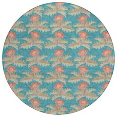 Machine Washable Indoor/Outdoor Chantille ACN2684 Teal 8' x 8' Round Rug