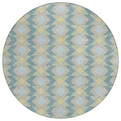 Machine Washable Indoor/Outdoor Chantille ACN2687 Teal 8' x 8' Round Rug