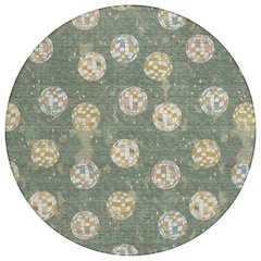 Machine Washable Indoor/Outdoor Chantille ACN2690 Green 8' x 8' Round Rug