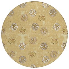 Machine Washable Indoor/Outdoor Chantille ACN2690 Gold 8' x 8' Round Rug