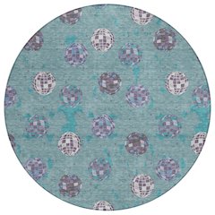 Machine Washable Indoor/Outdoor Chantille ACN2690 Teal 8' x 8' Round Rug