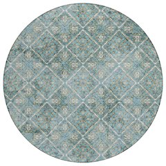 Machine Washable Indoor/Outdoor Chantille ACN2692 Teal 8' x 8' Round Rug