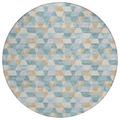 Machine Washable Indoor/Outdoor Chantille ACN2694 Teal 8' x 8' Round Rug