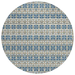 Machine Washable Indoor/Outdoor Chantille ACN2695 Teal 8' x 8' Round Rug