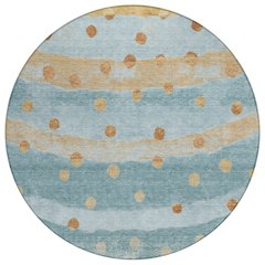Machine Washable Indoor/Outdoor Chantille ACN2696 Teal 8' x 8' Round Rug