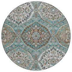 Machine Washable Indoor/Outdoor Chantille ACN2698 Teal 8' x 8' Round Rug