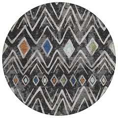 Machine Washable Indoor/Outdoor Chantille ACN2702 Black 8' x 8' Round Rug