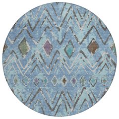 Machine Washable Indoor/Outdoor Chantille ACN2702 Blue 8' x 8' Round Rug