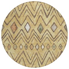 Machine Washable Indoor/Outdoor Chantille ACN2702 Gold 8' x 8' Round Rug