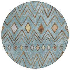 Machine Washable Indoor/Outdoor Chantille ACN2702 Teal 8' x 8' Round Rug