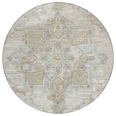 Machine Washable Indoor/Outdoor Chantille ACN2704 Ivory 8' x 8' Round Rug