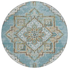 Machine Washable Indoor/Outdoor Chantille ACN2704 Teal 8' x 8' Round Rug