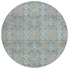 Machine Washable Indoor/Outdoor Chantille ACN2705 Teal 8' x 8' Round Rug