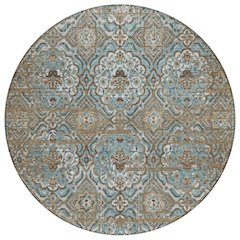 Machine Washable Indoor/Outdoor Chantille ACN2706 Teal 8' x 8' Round Rug